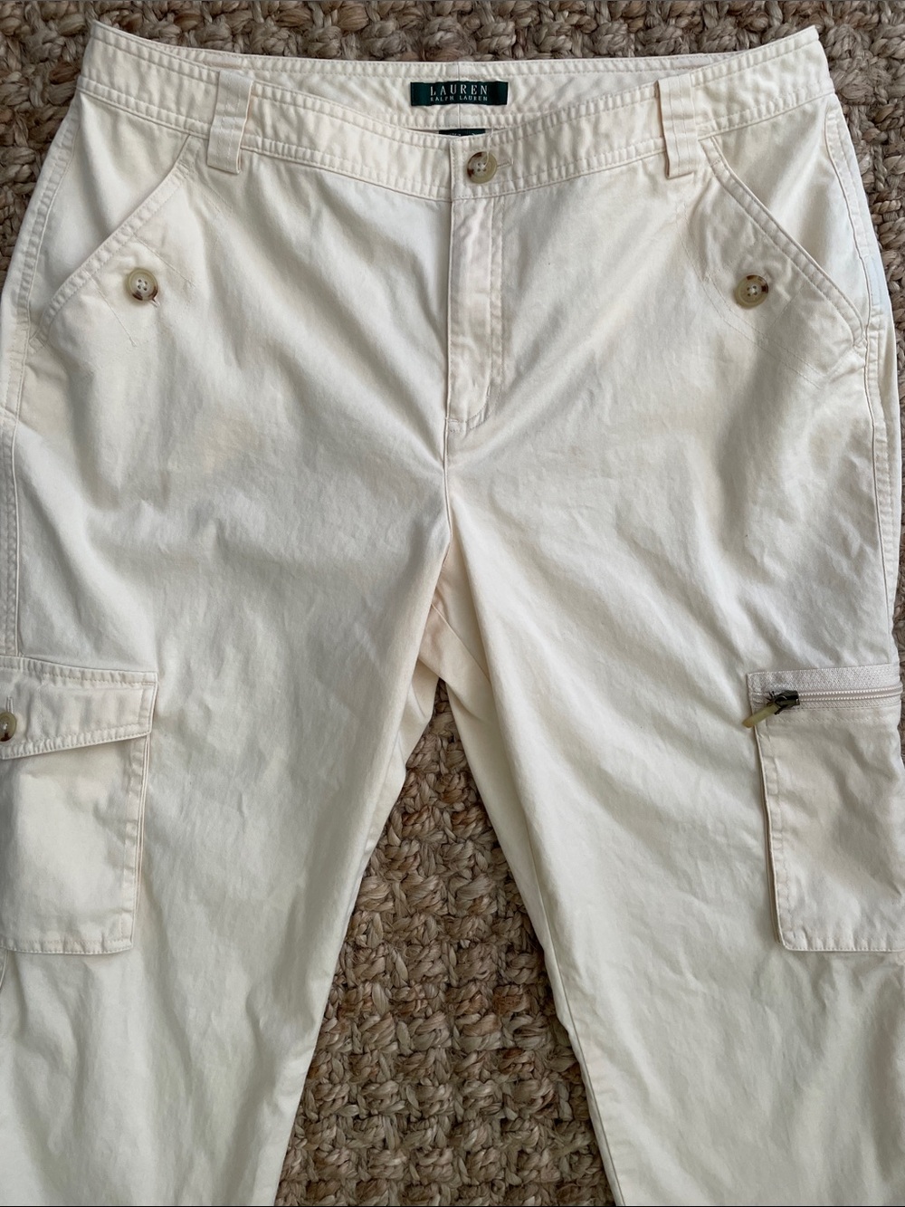 Lauren Ralph Lauren Butter Yellow Cargo Capri Pants Size 12 Stretch Cotton - Picture 3 of 9